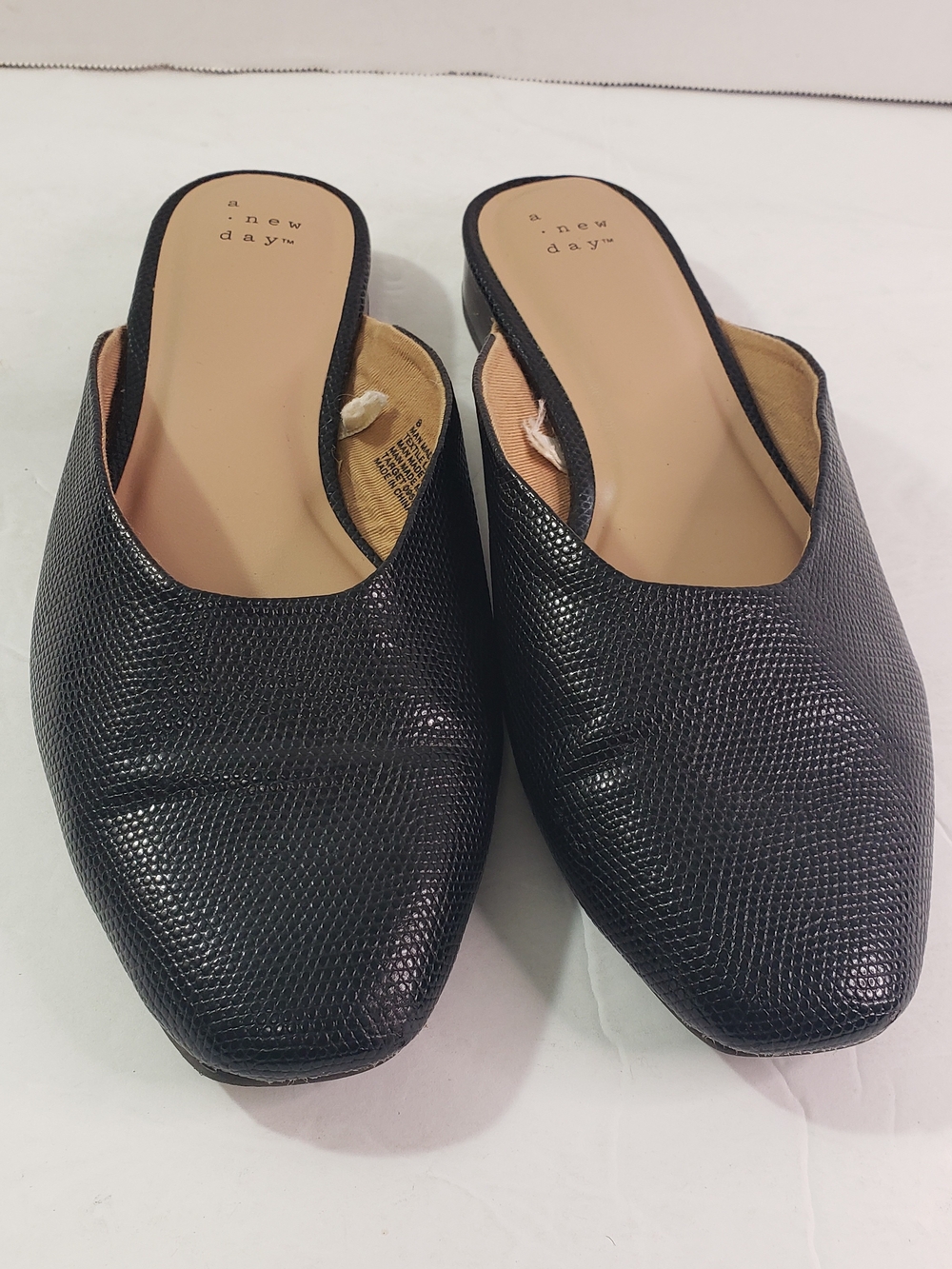 a new day Black Textured Square-Toe Slip-On Mules